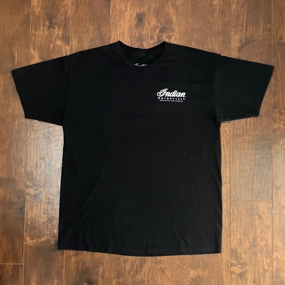 Indian Motorcycle Dealer Men’s Black T-Shirt, Red and White Lettering, Size L - Picture 1 of 5